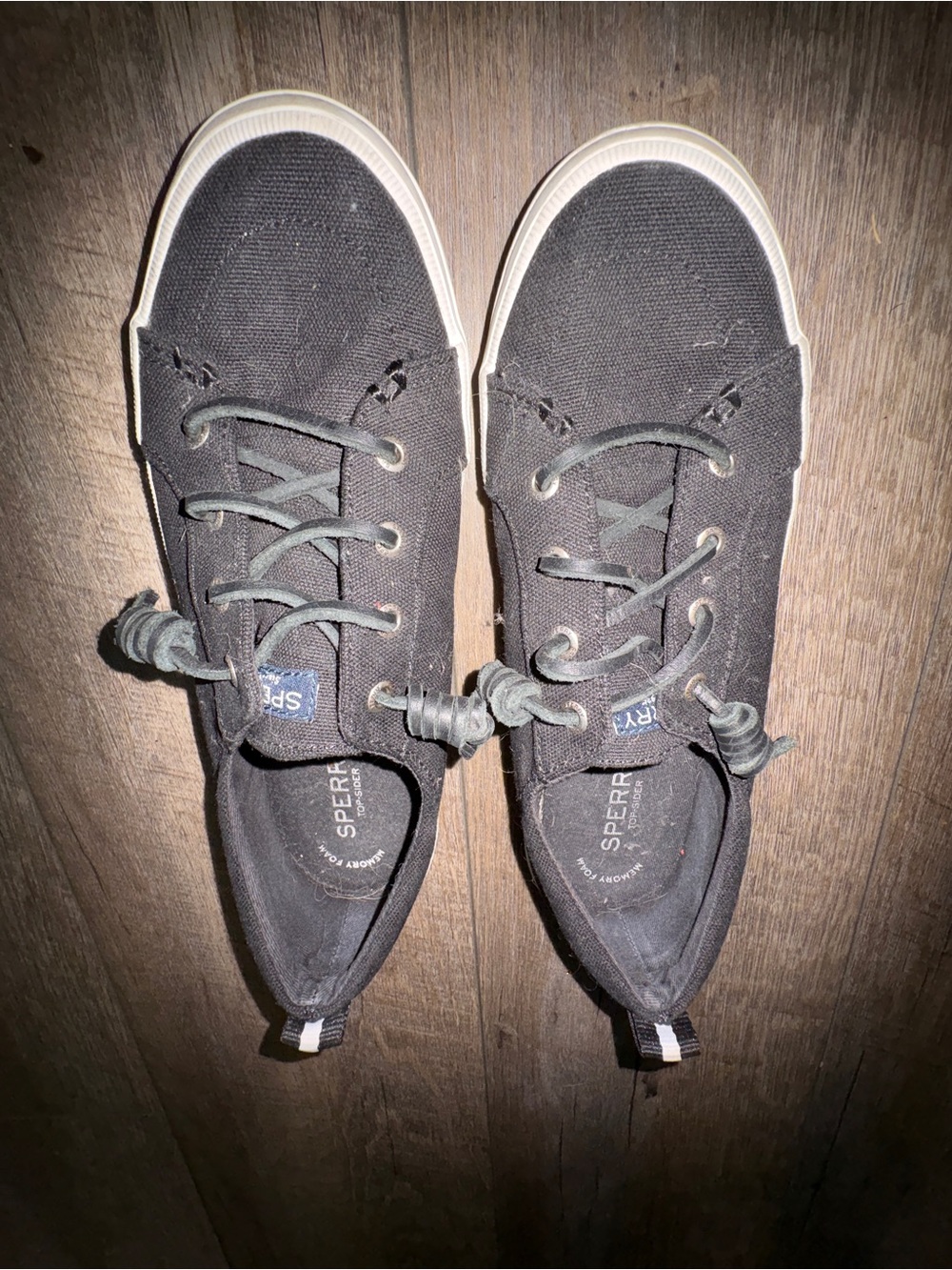 Sperry Black Canvas Women's Boat Shoes with White Trim